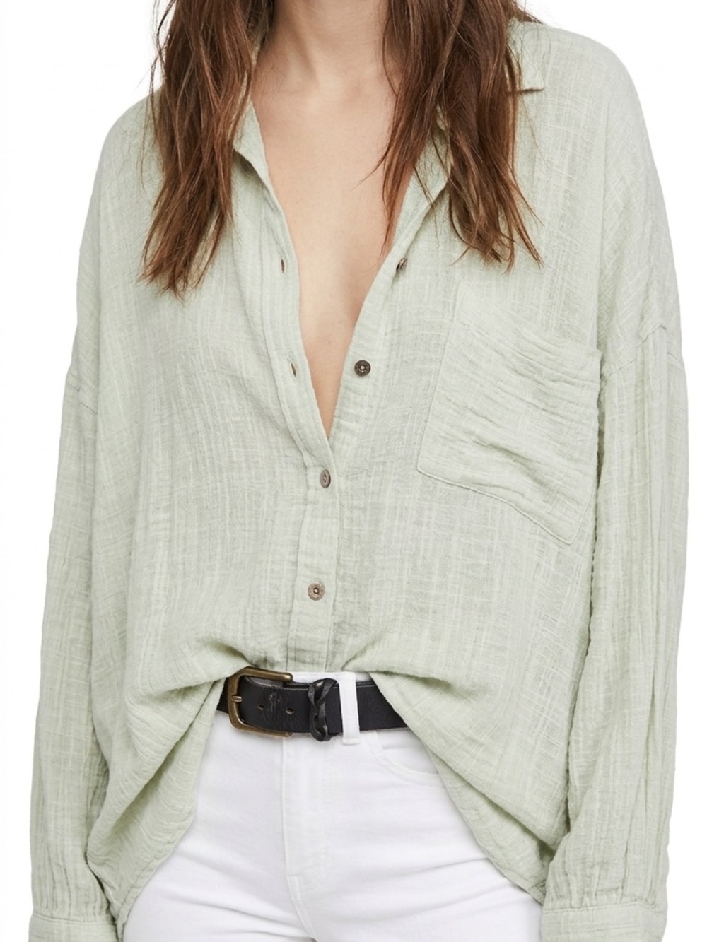 Free People Lightweight Pale Green Button-Down oversized Shirt